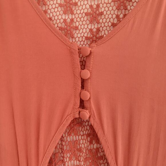 Tobi Coral Pink Lace Cuttout Button Front Accent Sheere Back Slit Maxi Dress S - Picture 12 of 15